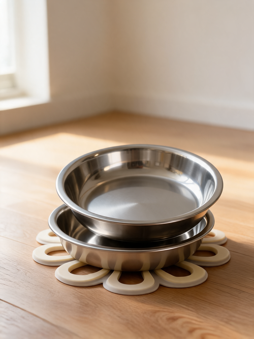 WhiskerEase™ Shallow Feeding Set — 2 Non-Slip Bowls & Mats